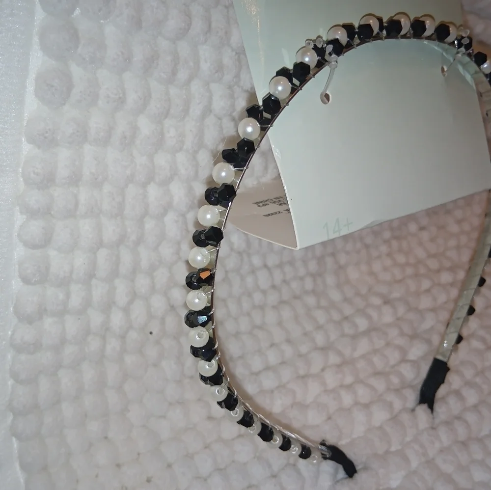 ​Chic Beaded Headband | Black & White Faux Pearls | Hair Accessory